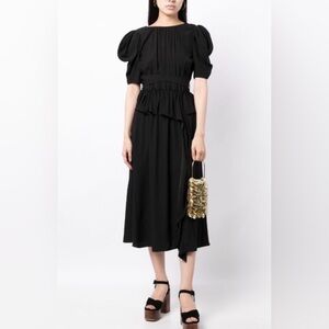 Ulla Johnson Marion Puff Sleeve Black Midi Dress